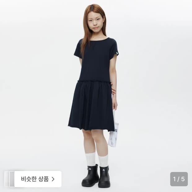 오헤시오 저지 프릴 드레스 네이비