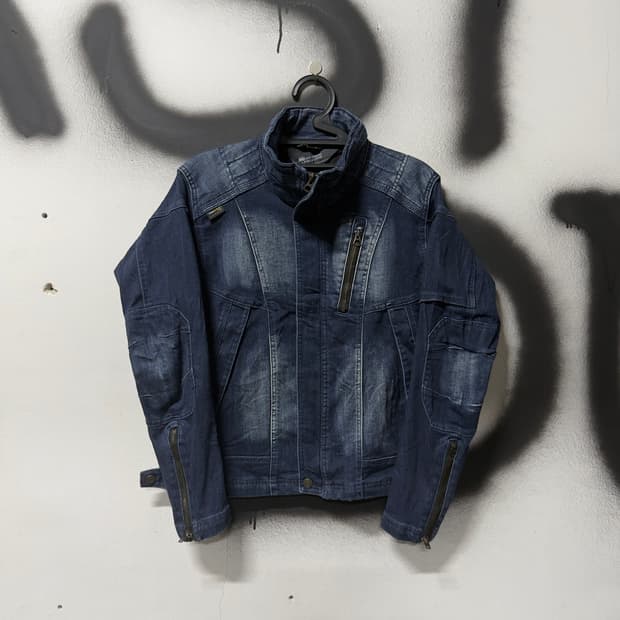 Cordura 스판덱스 데님 크롭 싱글 바이커 자켓
