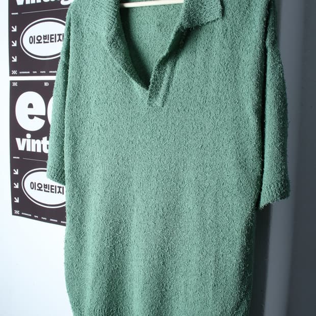(XL-2XL) 블론드나인 반팔 카라 티셔츠 브이넥 부클-H3H33898