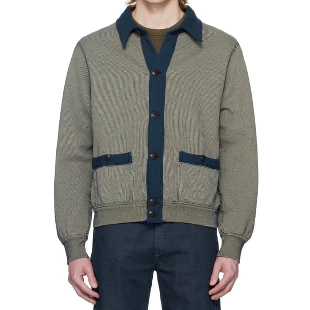 Rrl 더블알엘 네이비 스트라이프 자카드 니트 가디건 XL