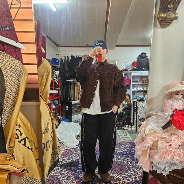 Outback Clothing 코듀로이 버튼 카라넥 자켓 L size