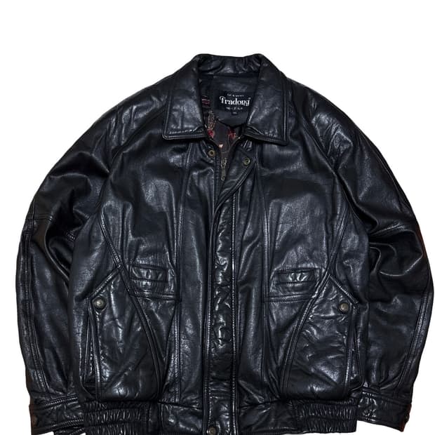 빈티지 가죽 봄버 블루종 자켓