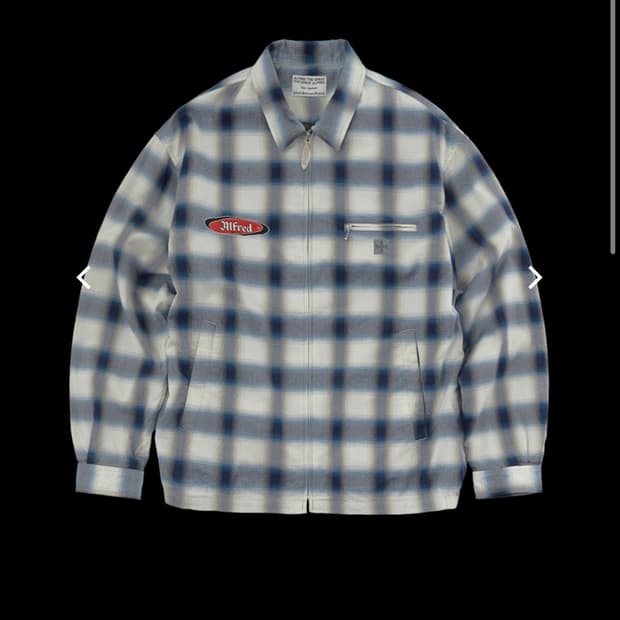(M) 헤리티지플로스 알프레드 아이언크로스 체크 셔츠 자켓 블루