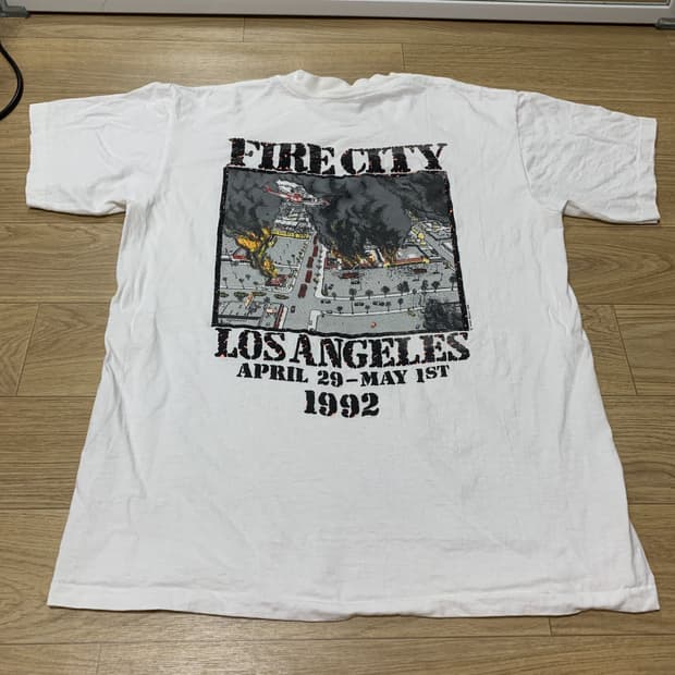 L)90s 1992 LA 폭동 'FIRE CITY' 싱글스티치 티셔츠