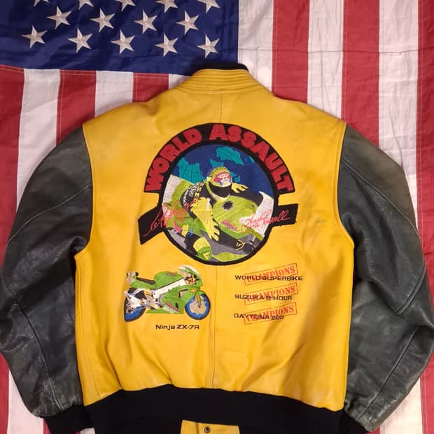 오리지날 90's 가와사키 리얼레더 레이싱바시티자켓