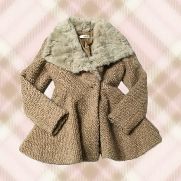 라떼 브라운 퍼 코트 자켓 히메 갸루 러블리 로걀 모리 빈티지