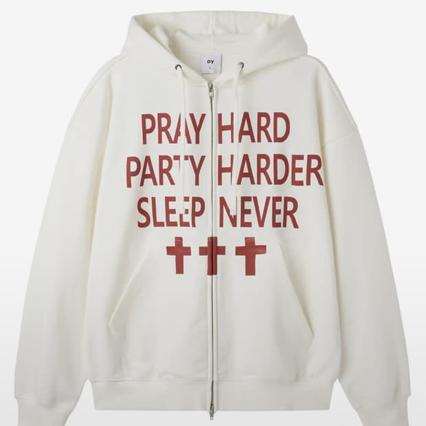 oy PRAY HARD HOODIE ZIP UP - WHITE 팝니다