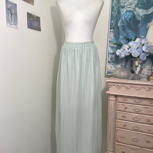 melon mint pleats long banding skirt