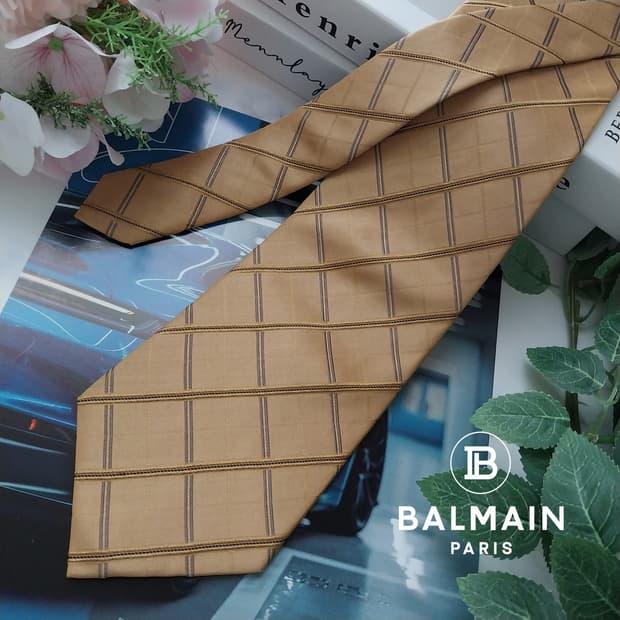 발망 실크 골드 체크 패턴 넥타이 9.6cm A+등급 K1104
