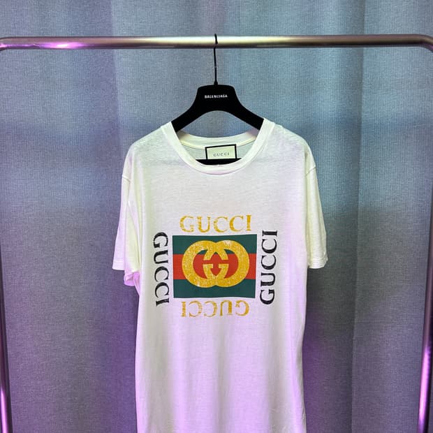 구찌 타이거 플라워 빈티지 로고 티