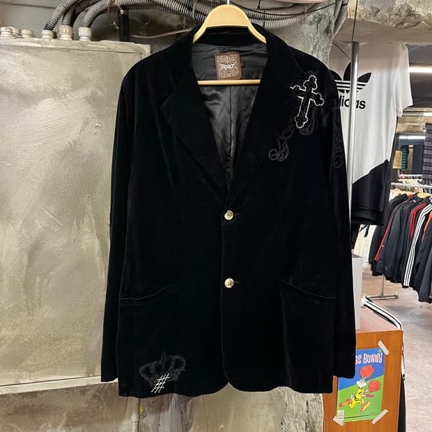 빈티지 벨벳 자켓 블랙 L #csz2141