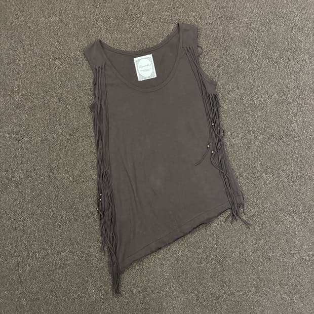 F)Japanese vintage 여성 프린지 디테일 언밸런스 나시