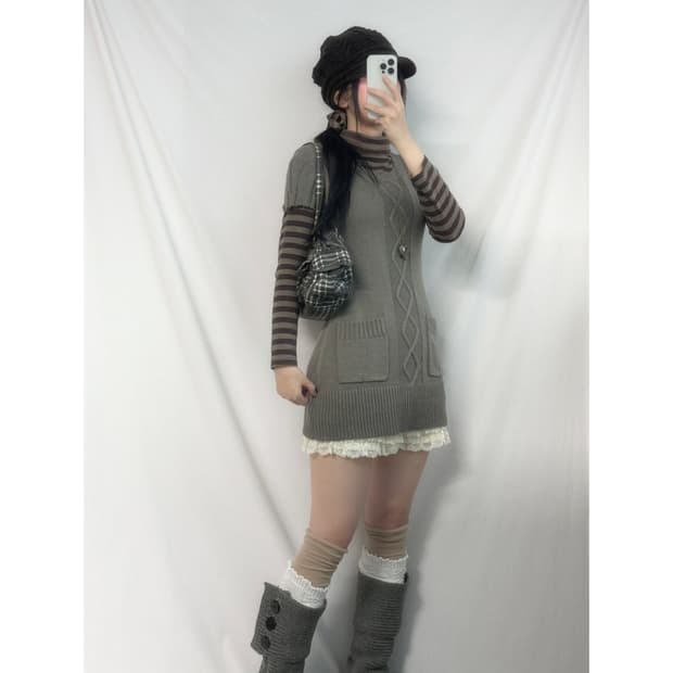 케이블 니트 패턴 원피스