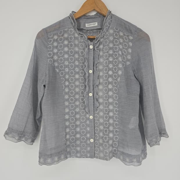 일본 빈티지 자수 블라우스 스트라이프 7부