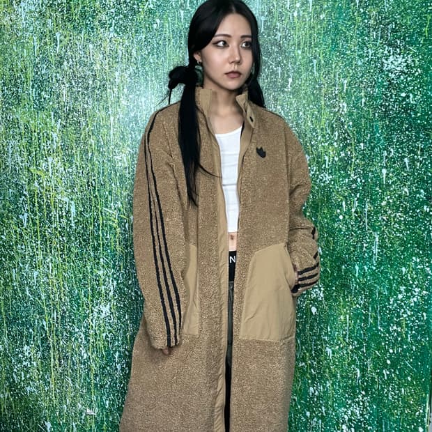 아이다스 리버시블 블랙 베이지 뽀글이 후리스 코트 점퍼