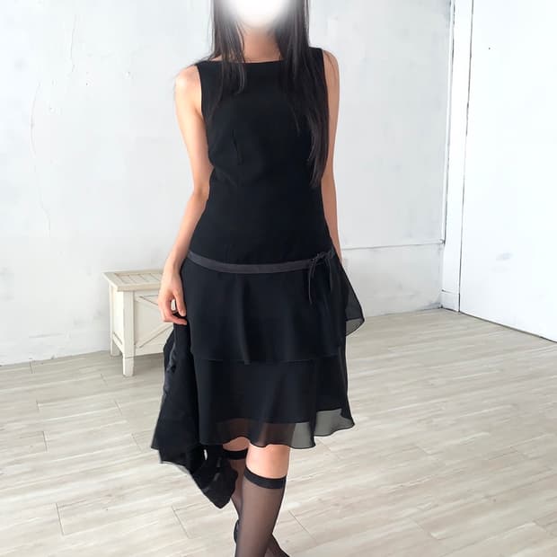 Ribbon Corsage Tiered Chiffon Dress