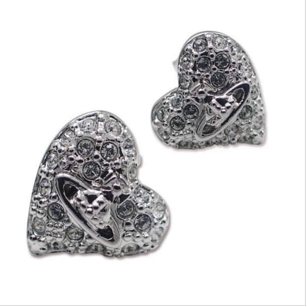 비비안웨스트우드 아카이브 실버 크리스탈 orb 하트 쉐입 귀걸이