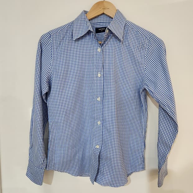 여자 유니클로 하늘색 체크 셔츠 M