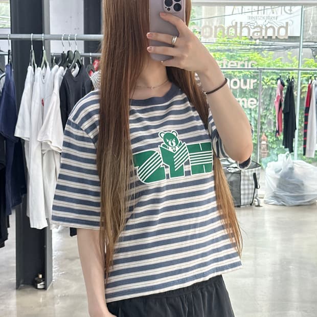 히스테릭글래머 퍽베어 HYS 스트라이프 반팔티