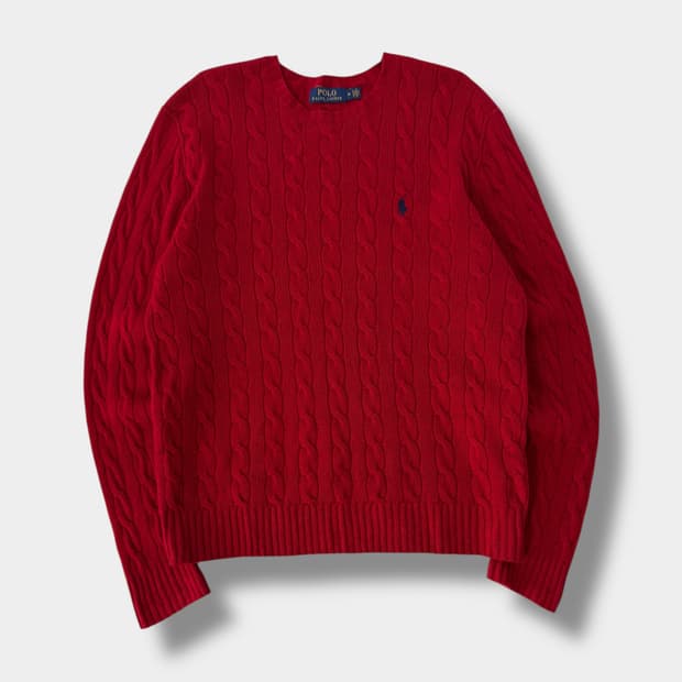 폴로 랄프로렌 루즈핏 신형 캐시미어 울 레드 꽈배기 니트