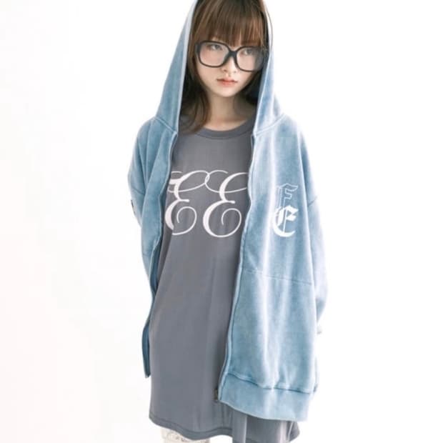 샵페어리 컬러 워싱 와플 후드집업 스카이 블루