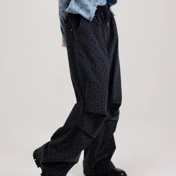 웬유무브 플로랄 코듀로이 와이드팬츠 네이비