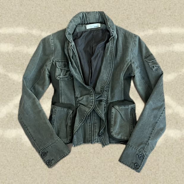 [Japanese vintage] y2k 카키 코튼자켓 니트 배색 자켓