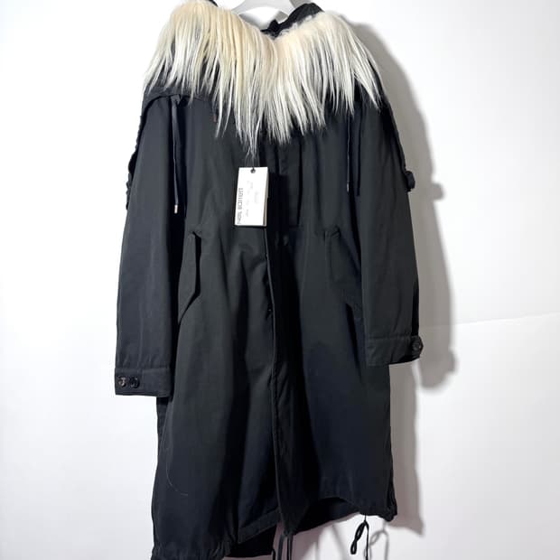 Neil Barret goat fur trim fishtail coat