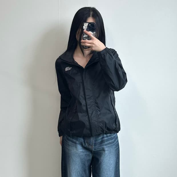 노스페이스 자수로고 블랙 윈드 바람막이 자켓