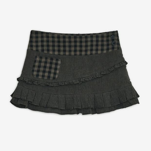 (구해요) 허그유어스킨 체크 러플 스커트 브라운