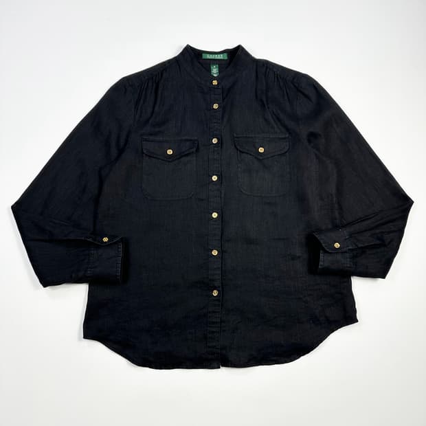 폴로 랄프로렌 클래식 헨리넥 금장 린넨셔츠 블랙 여성M