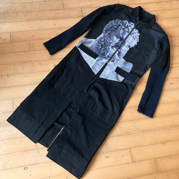 Japanese 90s 블랙 그리스 프린팅 슈퍼 롱 코트 105