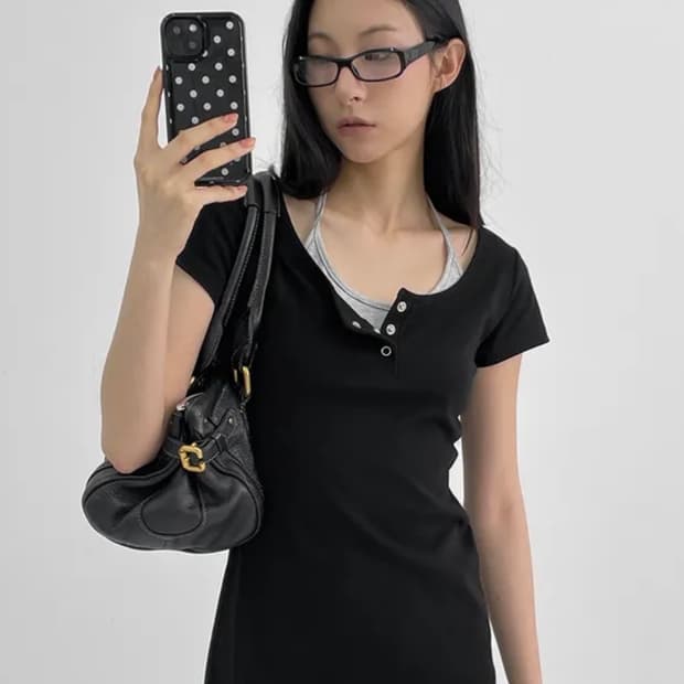 블랙업 포카 헨리넥 미니원피스 free (1회착용)