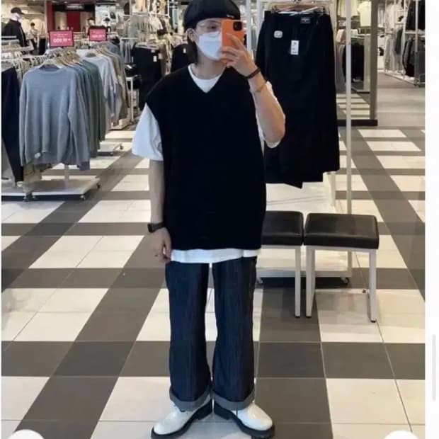 SPAO 스파오 오버핏 니트 조끼 L사이즈 블랙