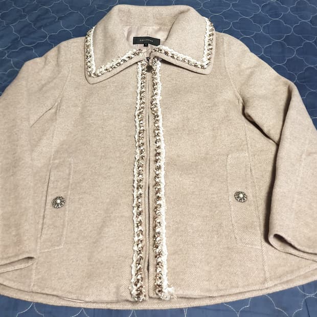 (단종매물) 코인코즈 핸드메이드 트위드 배색 럭셔리 울 카라자켓 (S)