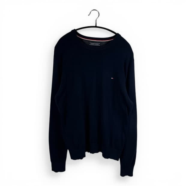 (L) 타미힐피거 라운드 니트 네이비