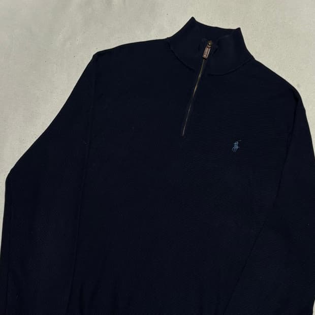 XL 폴로랄프로렌 네이비 피마 코튼 반집업 니트