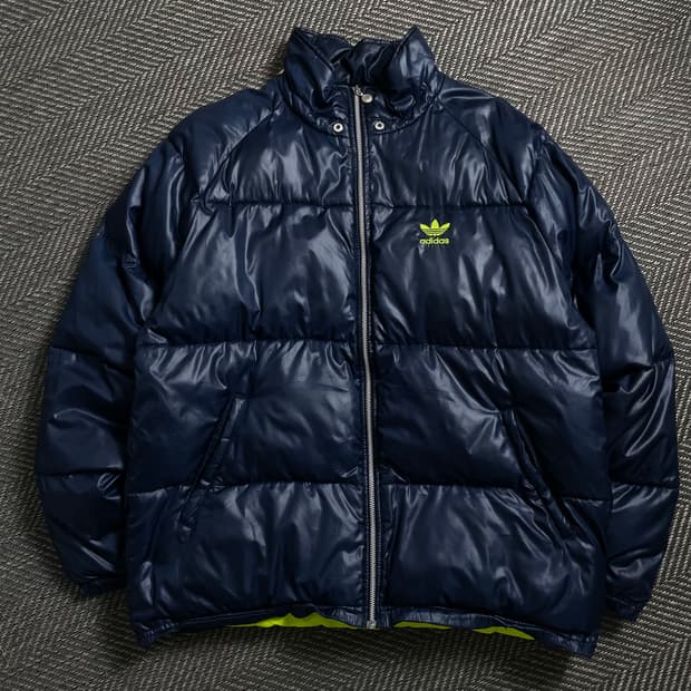 00s 아디다스 네온 자수로고 네이비 패딩 점퍼o 4523