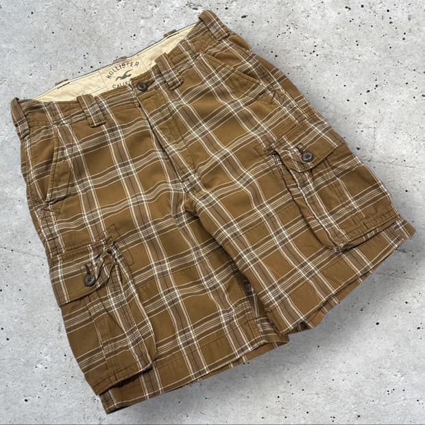 [30] 홀리스터 체크 카고 반바지 브라운
