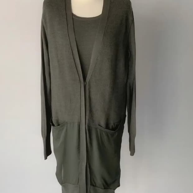 타임 포스트모던 실크배색 롱 니트 가디건 원피스 세트