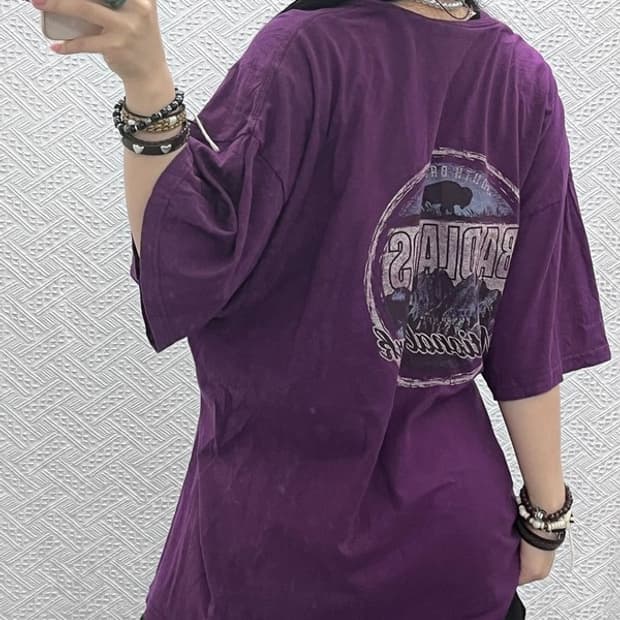 길단 레트로 빈티지 프린팅 딥퍼플 포도맛 반팔티 2XL C10539