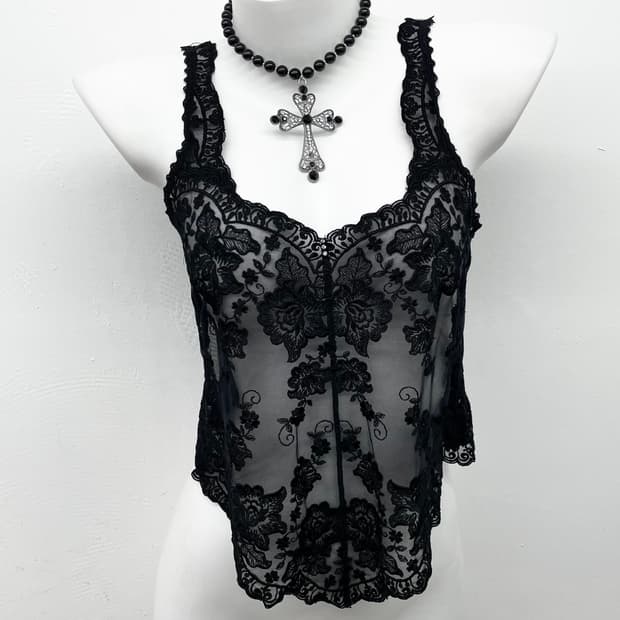 블랙페어리 레이스 자수 슬립