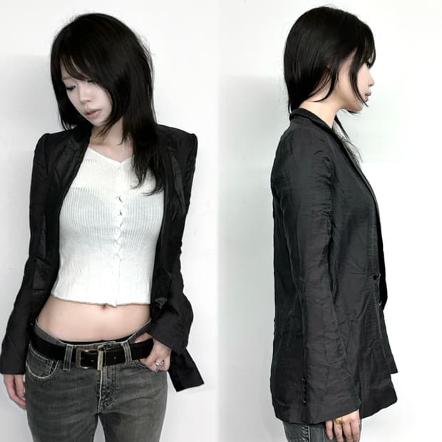 시스템 숄 카라 레이온 블레이저