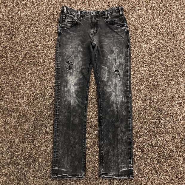 버커루 흑청 워싱 디스트로이드 디스 데님 팬츠