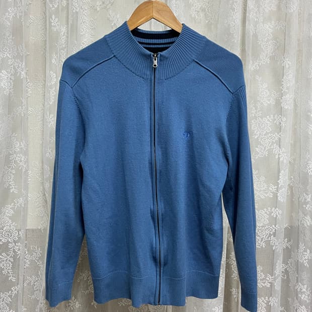 105) 헨리코튼 울 니트 집업 블루