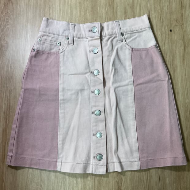 빈티지 | 잉그니 투톤 핑크 데님 미니 스커트 일브