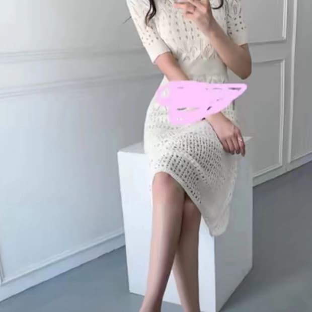 펀칭 자수 원피스 롱 맥시 반팔