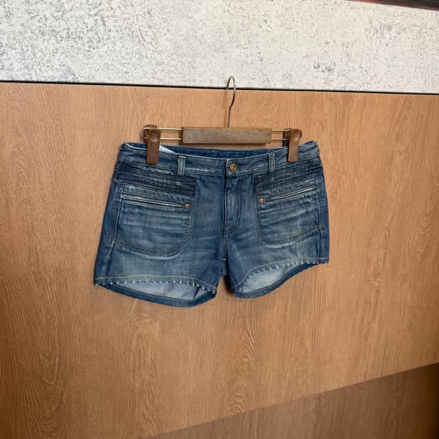 디젤 인더스트리 데님 반바지 로우라이즈 워싱 디테일 블루