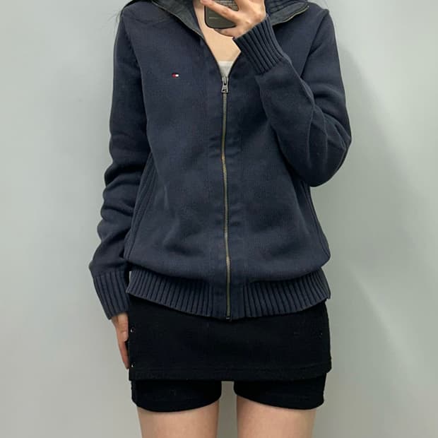 타미힐피거 네이비 니트 집업 가디건