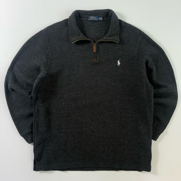 Polo  폴로 랄프로렌 자수 코튼 다크그레이 반집업 니트 
